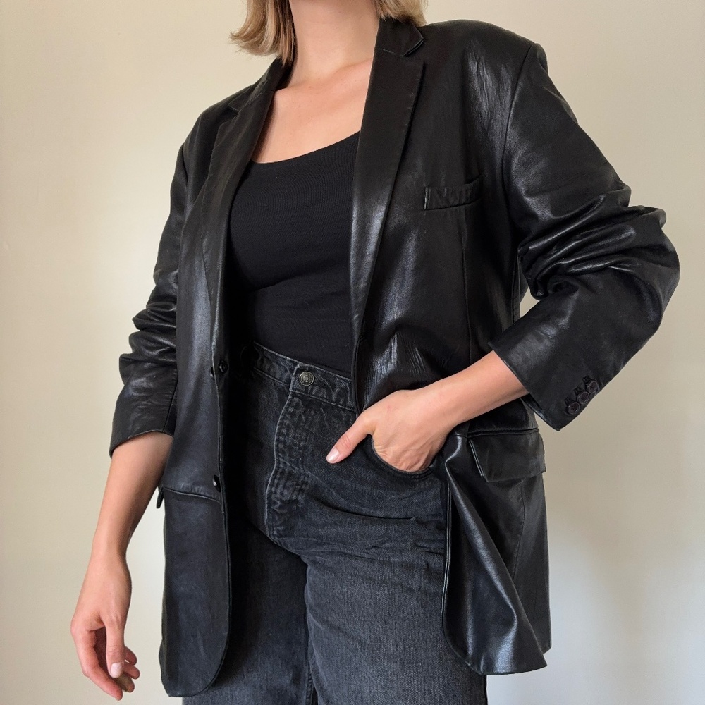 Lambskin leather oversized blazer